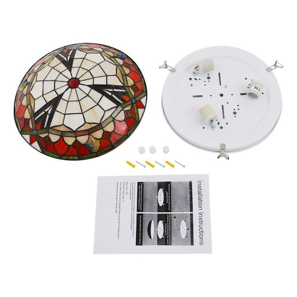 OUKANING 15.7 in. 3-Light Multicolored Mosaic Tiffany Flush Mount