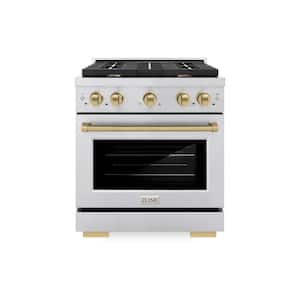 Paramount 30 in. 4-Burner Dual Fuel Range with Convection Oven in Stainless Steel and Champagne Bronze