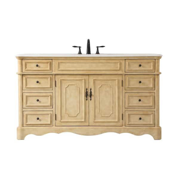 Unbranded Simply Living 60 in. W x 21.5 in. D x 35 in. H Bath Vanity in Antique Beige with White Marble Top