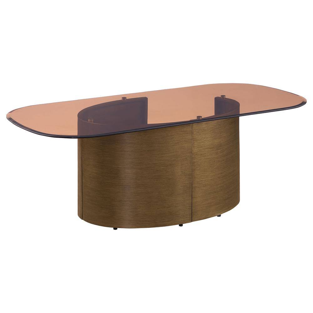 Rectangular Tawny Glass Coffee Table with Brushed Bronze Base