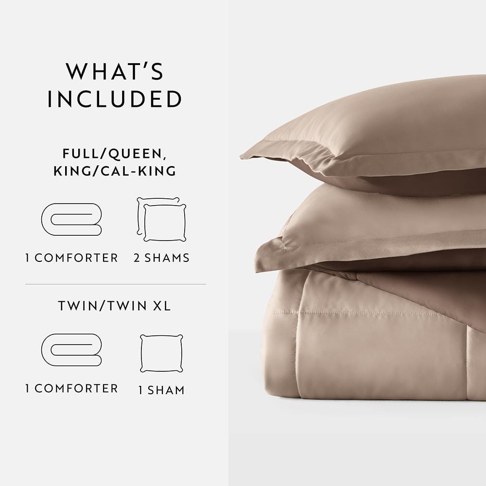 Twin Taupe Reversible Down-Alternative Microfiber Comforter Set
