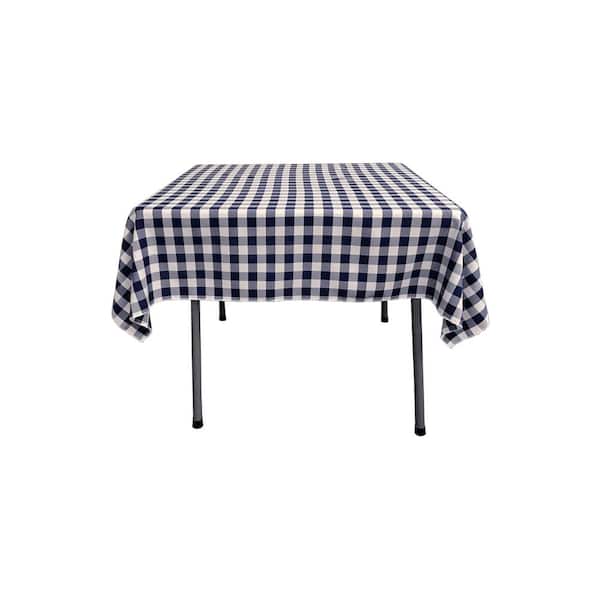 LA Linen 52 in. x 52 in. White and Navy Blue Polyester Gingham Checkered Square Tablecloth