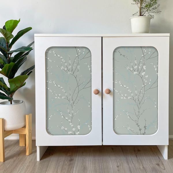 16 in. x 24 in. Sage Green West Coast Branch Vinyl Wallpaper Panel (8-Pack) Covers 21.33 sq. ft/Package