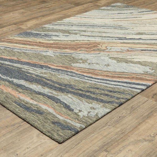 Keenan Gray/Blue 2 ft. x 8 ft. Industrial Abstract Wool Mixed-Pile Hand-Tufted Indoor Runner Area Rug