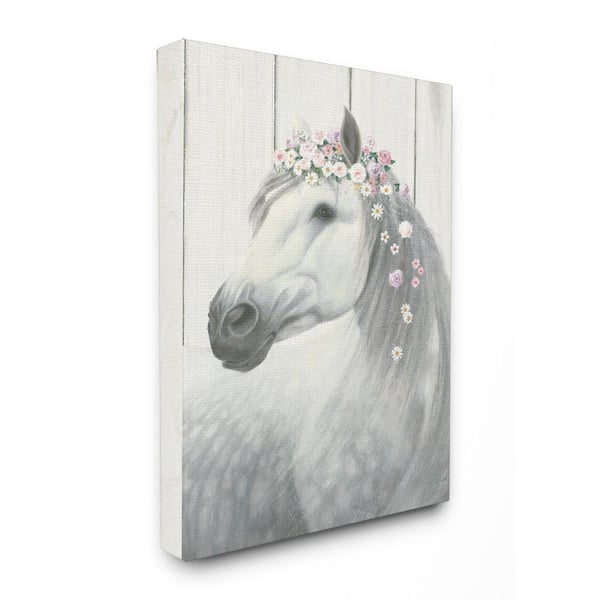 Stupell Industries 24 in. x 30 in. "Spirit Stallion Horse with Flower Crown" by James Wiens Printed Canvas Wall Art