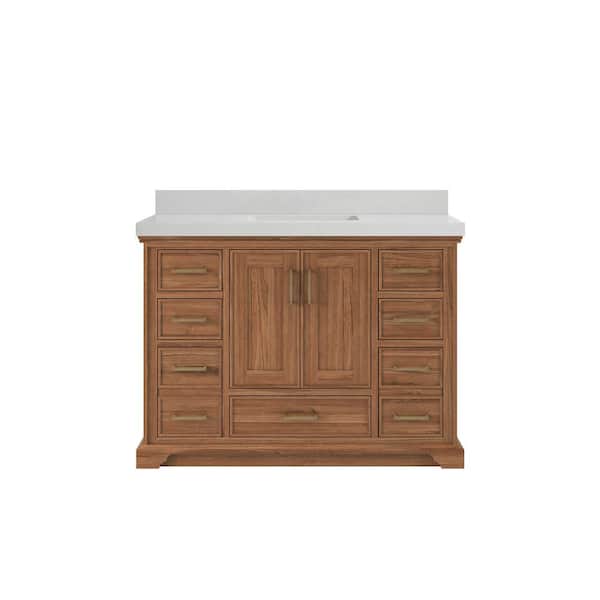 Willow Collections Charlotte Teak 48 in. W x 22 in. D x 36 in. H Single Sink Bath Vanity in Dark Natural with 2 in. Carrara Quartz Top