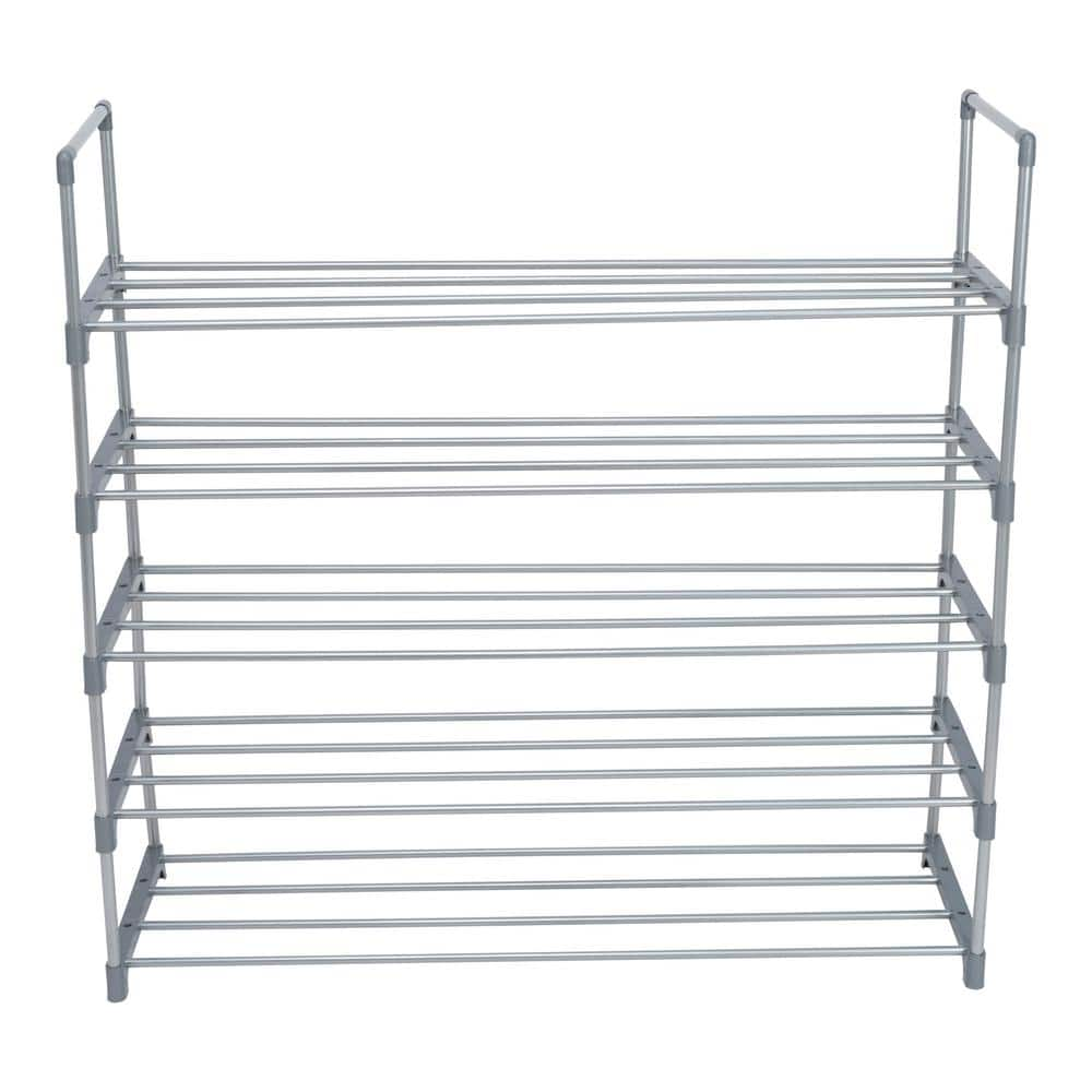 Simplify Black Metal Shoe Rack, 7 Tier Double Wide Shoe Closet