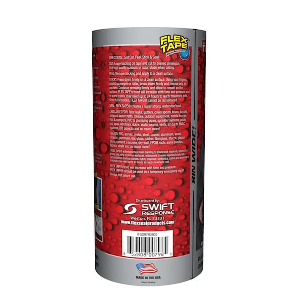Flex Tape Gray 8 in. x 5 ft. Strong Rubberized Waterproof Tape (4-Pack)