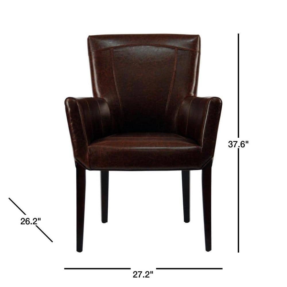 Transitional Ken Arm Chair in Brown Leather and Cherry Mahogany