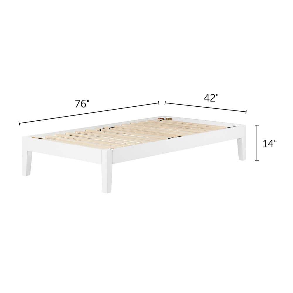 Minimalist Twin-Size Solid Wood Platform Bed in Pure White