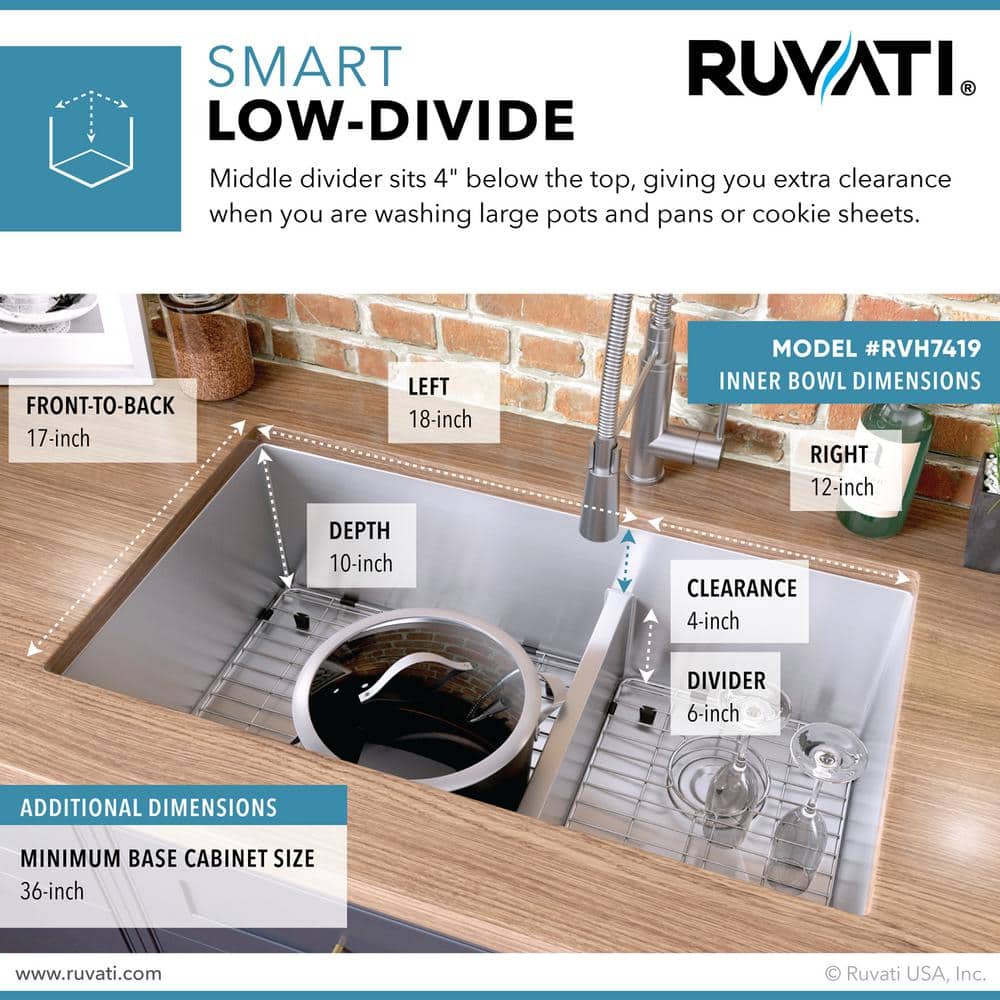 Ruvati 33-Inch Stainless Steel Double Bowl Undermount Kitchen Sink