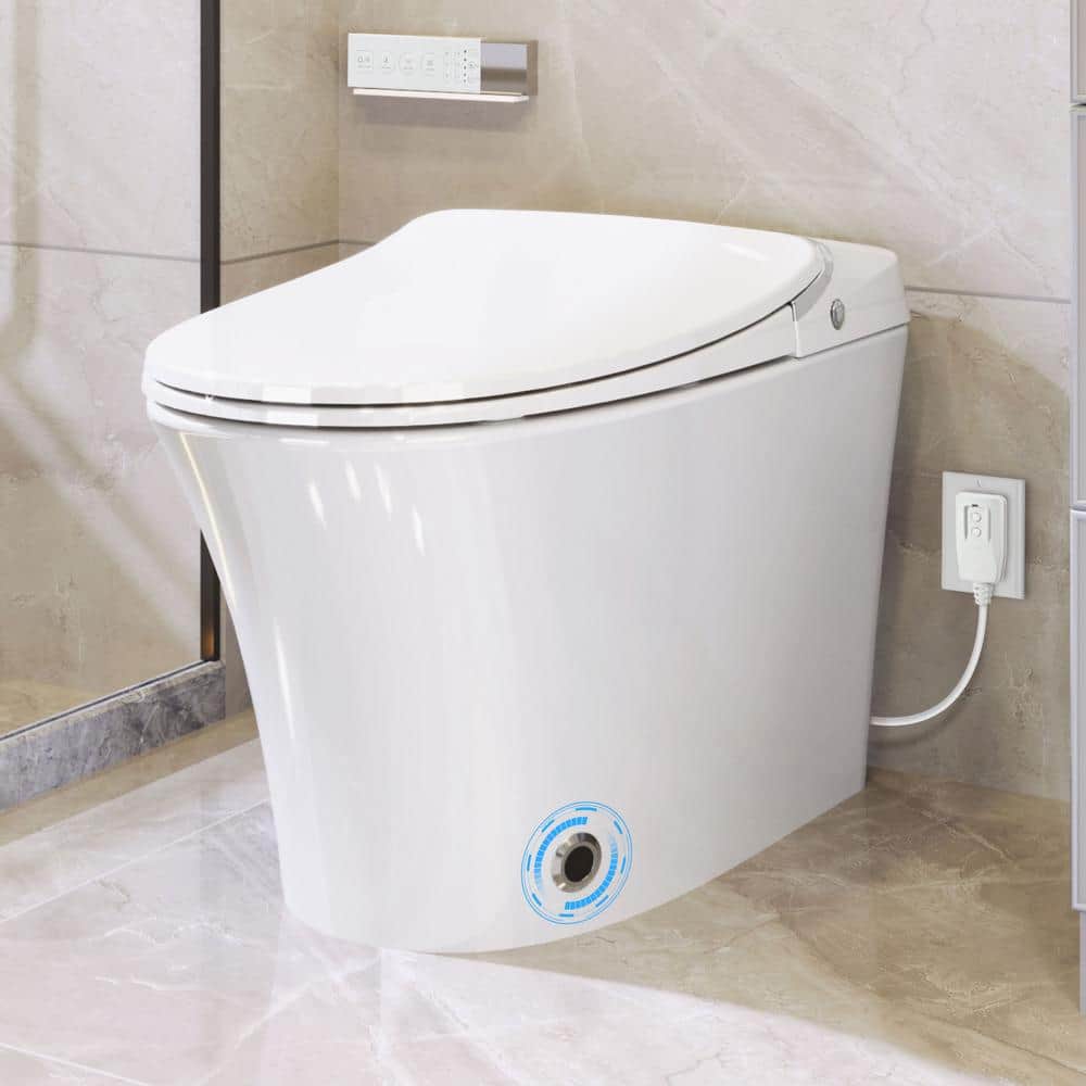 Elongated Smart Bidet Toilet in White with Dryer and Warm Water 1.28 GPF Sm