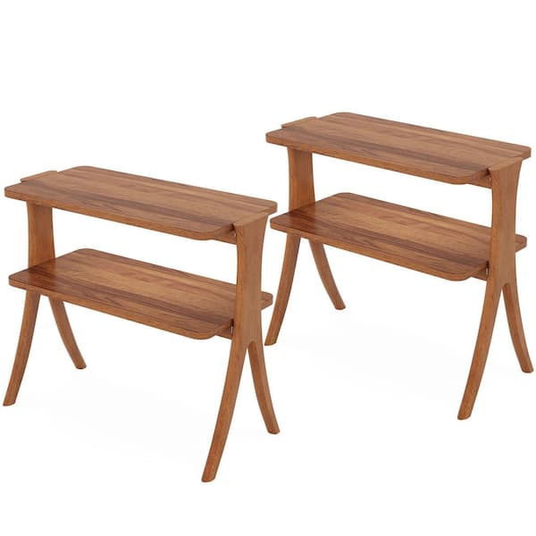 BYBLIGHT Kerlin 25.2 in. Brown Rectangle Engineered Wood End Table with Storage Shelf Set of-2