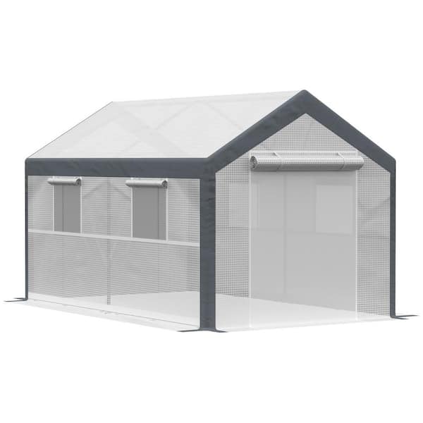 Tenleaf 78.75 in. W x 143.75 in. D x 78.75 in. H White Walk-In Greenhouse with Roll-up Windows, 2 Zippered Doors, Weather Cover