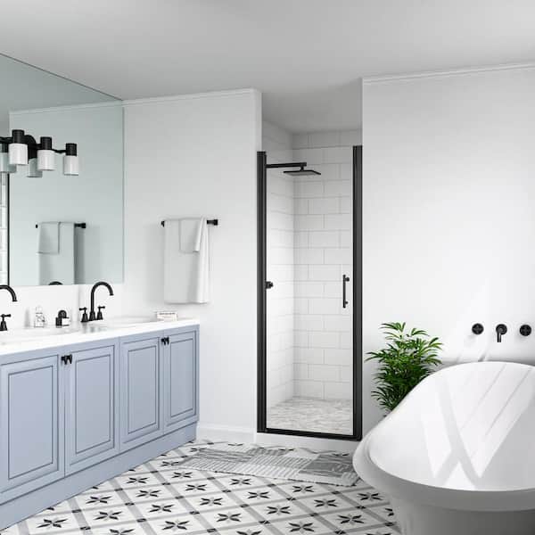 28 in. to 29-3/8 in. W x 72 in. H Pivot Semi-Frameless Shower Door in Matte Black Finish with SGCC Certified Clear Glass