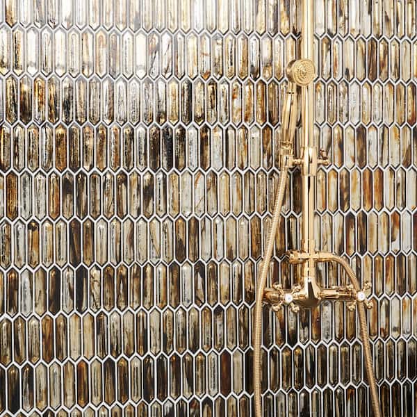 Fargin Golden Crust Elongated Hexagon 12 in. x 10 in. x 7mm Polished Glass Mosaic Tile (0.82 sq. ft.)