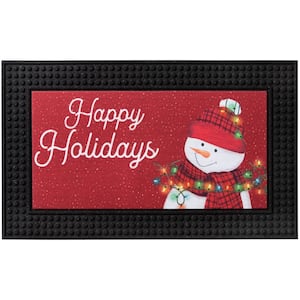 LED Christmas Snowman Lights 18 in. x 30 in. Rubber Light and Sound Door Mat