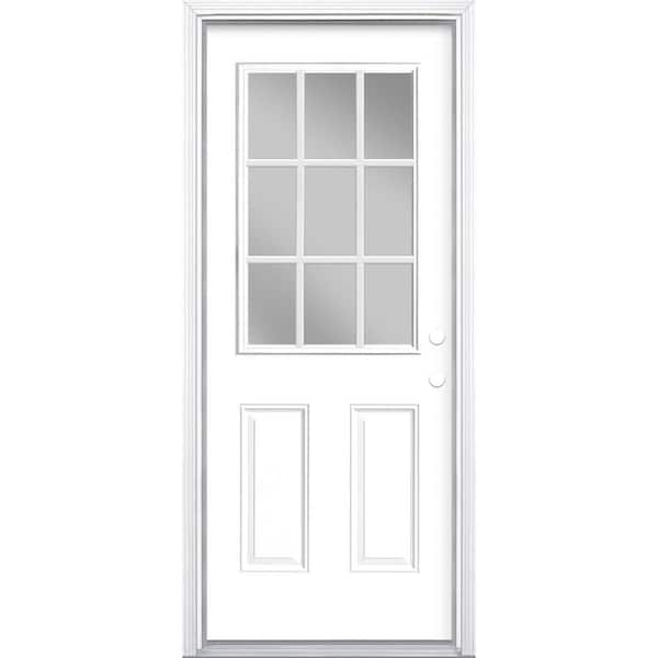 Masonite 32 in. x 80 in. 9-Lite Left Hand Inswing Ultra White Painted Steel Prehung Front Exterior Door with Brickmold