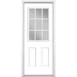 32 in. x 80 in. 9 Lite Left Hand Inswing Painted Steel Prehung Front Exterior Door with Brickmold