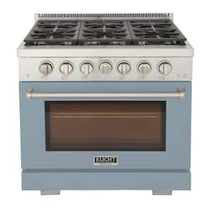 Professional 36 in. 5.2 cu. ft. 6 Burners Freestanding Natural Gas Range in Light Blue with Convection Oven