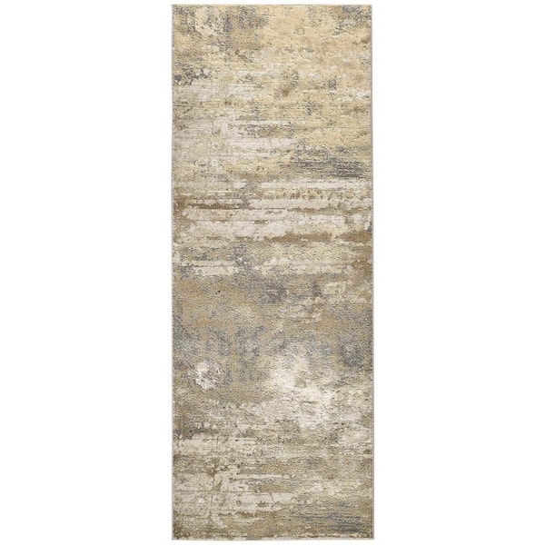 HomeRoots Gold and Ivory Abstract 2 ft. x 8 ft. Runner Rug