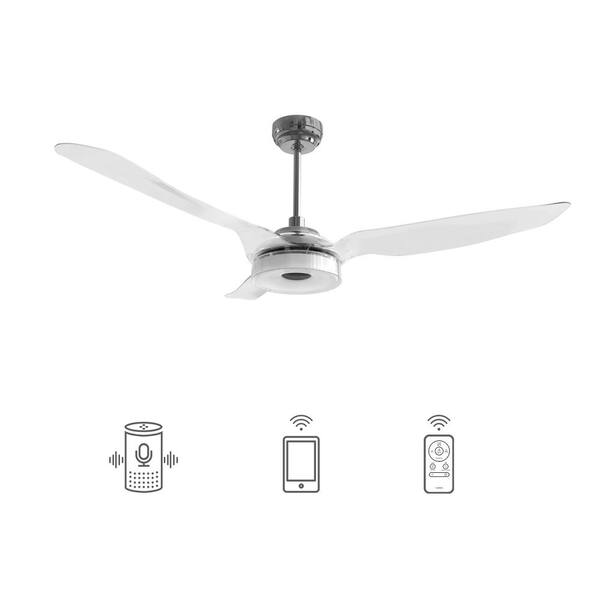 CARRO Icebreaker 60 in. Indoor/Outdoor Silver Smart Ceiling Fan, Dimmable LED Light and Remote,Works w/ Alexa/Google Home/Siri