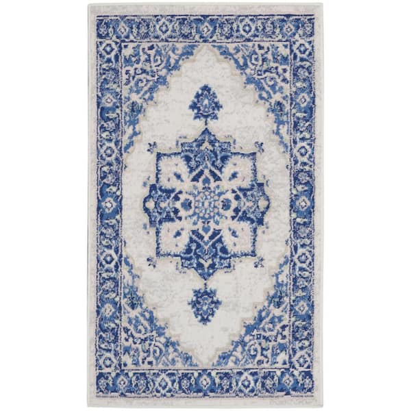 Nourison Whimsicle Ivory Blue 3 ft. x 5 ft. Center Medallion Traditional Area Rug
