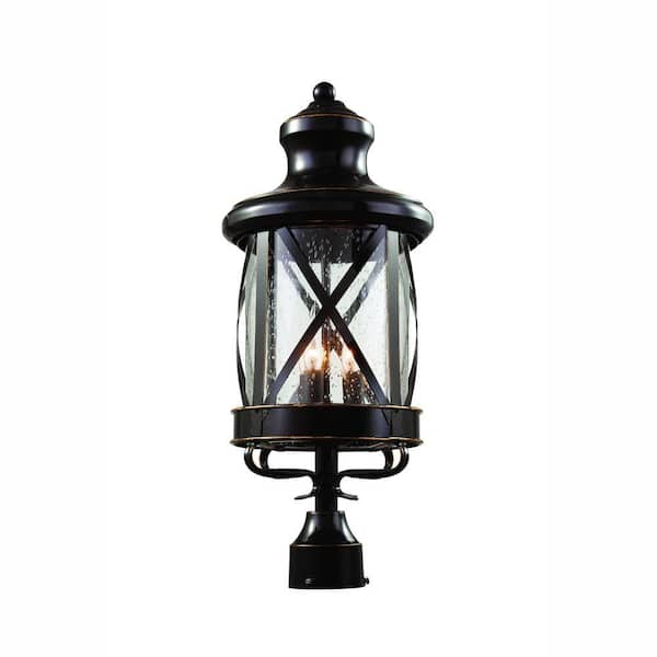 Bel Air Lighting Chandler 3-Light Oiled Bronze Outdoor Lamp Post Light Fixture with Clear Seeded Glass