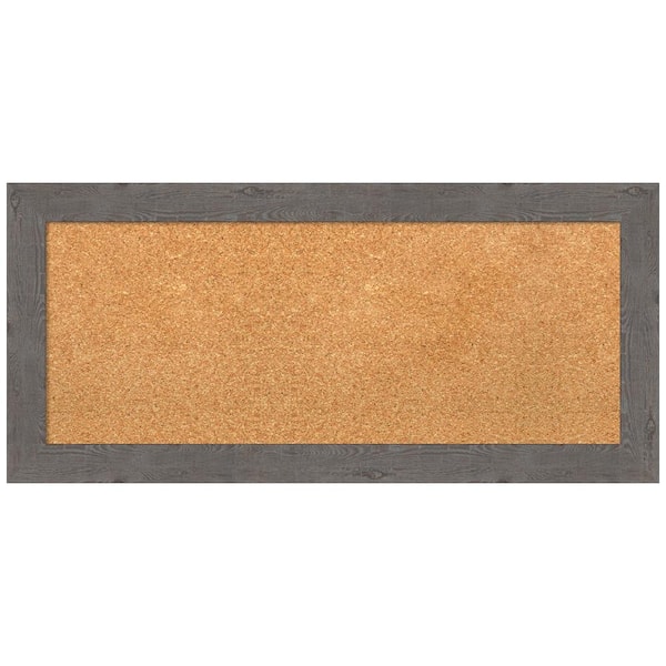 Amanti Art Rustic Plank Grey 33.38 in. x 15.38 in. Narrow Framed Corkboard Memo Board