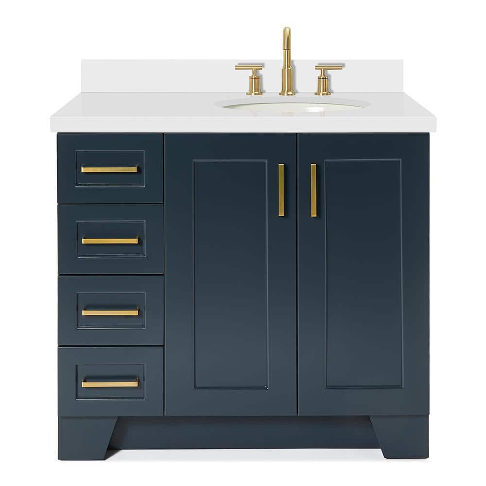 Midnight Blue 37" Single Bathroom Vanity with White Quartz Top
