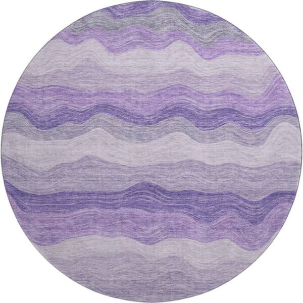 Mayfield Premium Machine Washable Abstract AMF2397 Purple 8 ft. x 8 ft. Round Rug