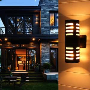 11.75 in. 2-Light Black Die-Cast Aluminum Cylinder Outdoor Wall Sconce