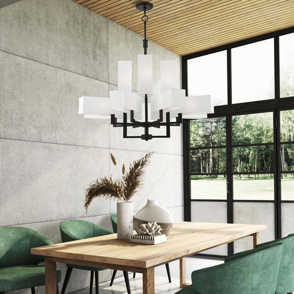Rubix Black 12-Light Chandelier with Off-White Shades
