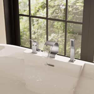 Bathtub Faucet Single-Handle Deck Mount Roman Tub Faucet with Handheld in Brushed Nickel Valve Included