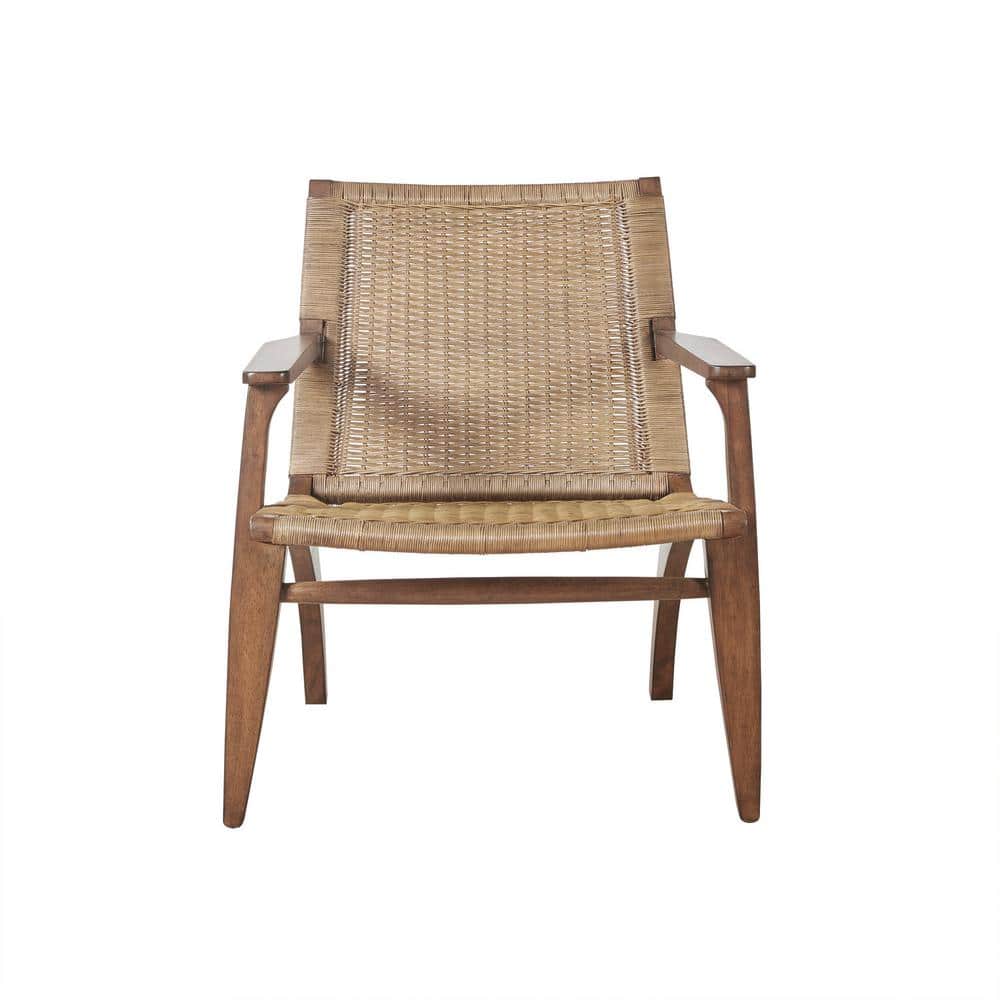 Natural Mahogany and Rattan Accent Chair with Microfiber Seat