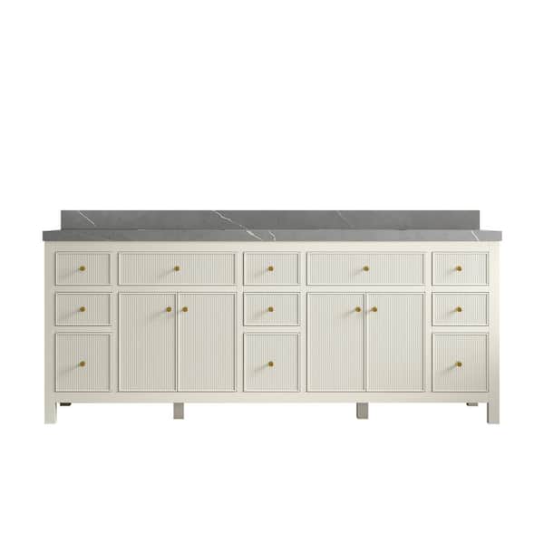 Willow Collections Sonoma 84 in. Double Sink Freestanding Alabaster Bath Vanity with Piatra Gray Qt. Top Unassembled