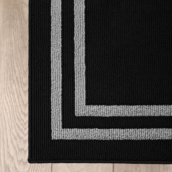 Machine Washable Non-Skid Black/Twisted Gray 2.2 ft. x 8 ft. All Loop Tufted Area Rug