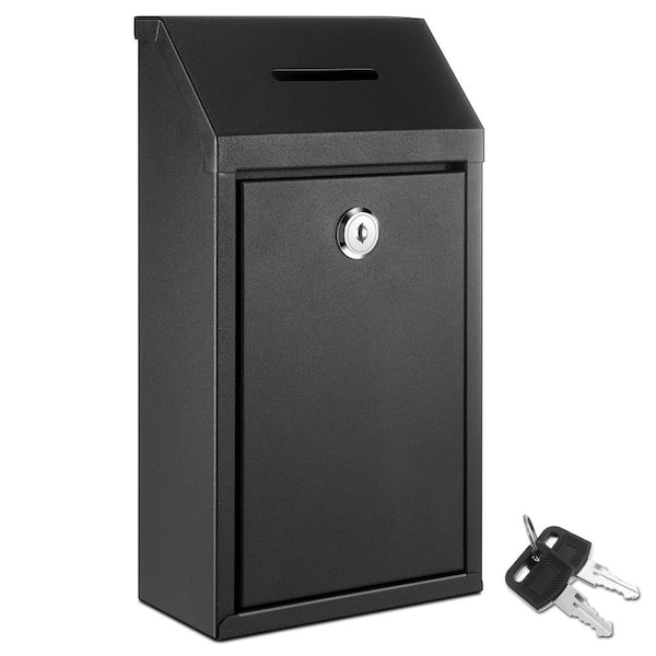 10.24 in. x 5.71 in. x 2.95 in. Outdoor Metal Donation Bulletin Board, Wall Mounted Mailbox Delivery Ballot Box, Black