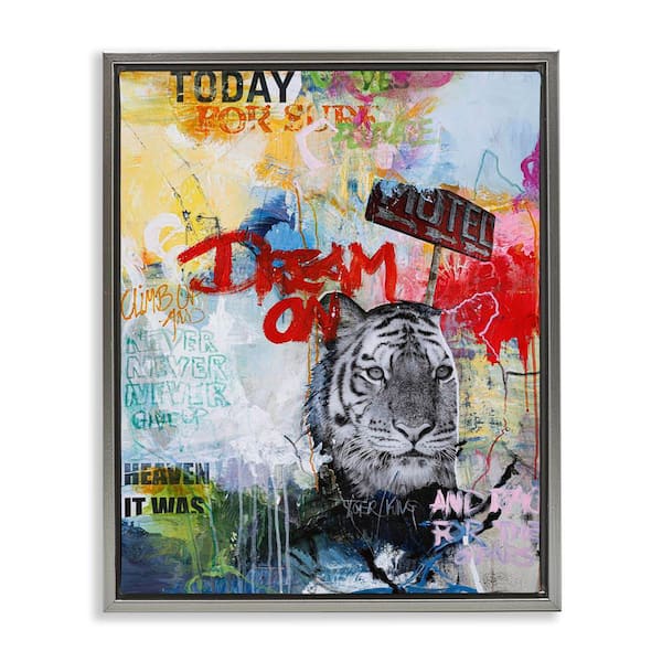 Stupell Industries Inspiring Graffiti & Tiger by Design Fabrikken Gray Floater Frame Abstract Graphic Art Print 21 in. x 17 in.