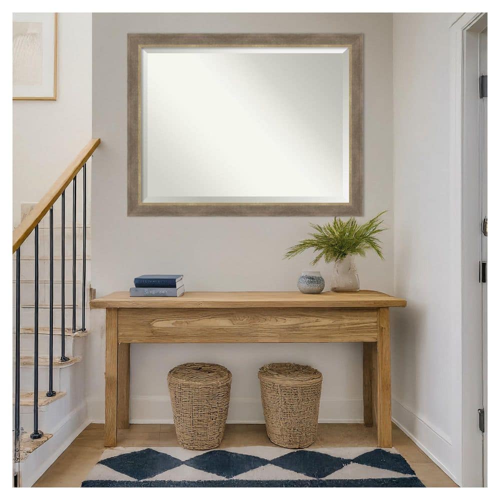 DriftWood Framed Wall Mirror Tan 44.75 in. x 34.75 in. Beveled Coastal Rectangle Wood Framed Wall Mirror