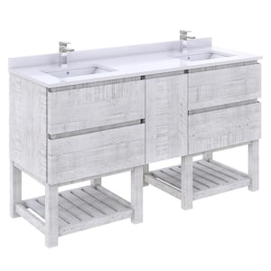 Formosa 58 in. W x 20 in. D x 34.1 in. H Double Bath Vanity Cabinet Only with Open Bottom in Rustic White without Top