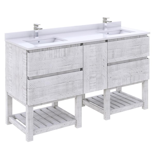 Fresca Formosa 58 in. W x 20 in. D x 34.1 in. H Double Bath Vanity Cabinet Only with Open Bottom in Rustic White without Top