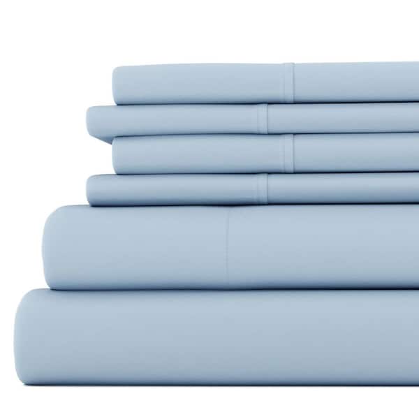 Becky Cameron Luxury Ultra Soft 6 Piece Solid Light Blue Microfiber Queen Sheet Set