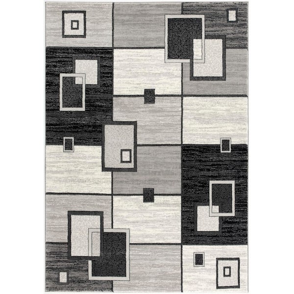 Rug Branch Montage Grey Black, Checkered 2 ft. x 3 ft. Geometric Indoor Doormat Area Rug