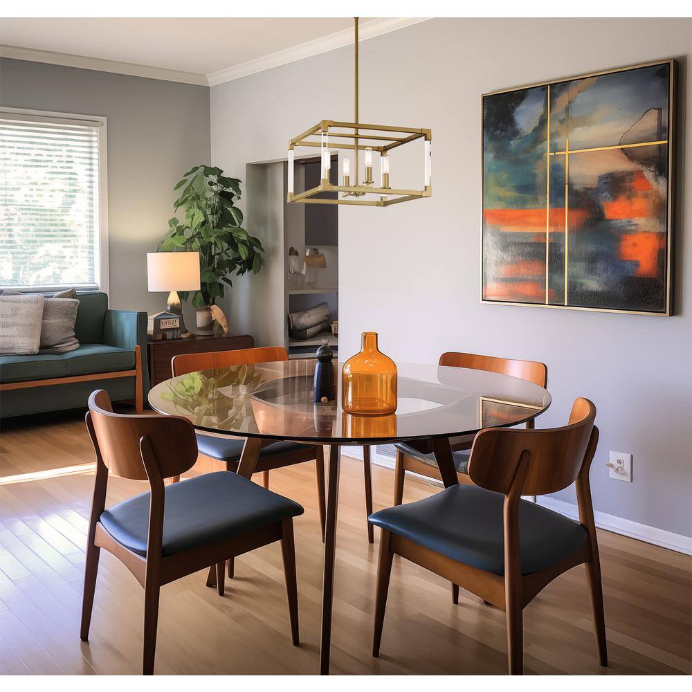 Oro District Soft Brass 4-Light Rectangular Pendant