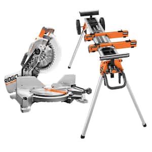 15 Amp 10 in. Corded Dual Miter Saw with LED Cut Line Indicator and Professional Compact Miter Saw Stand