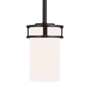 Robie 1-Light Burnt Sienna Craftsman Mini Pendant with Etched/White Inside Glass Shade