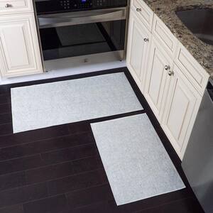 Geometric White 44 in. x 24 in. and 31.5 in. x 20 in. Non Skid, Washable, Thin, Multipurpose Kitchen Rug Mat (Set of 2)