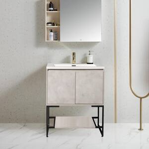30 in. W x 19 in. D x 18 in. H Freestanding Bath Vanity in Cement Grey with White Glossy solid surface Top