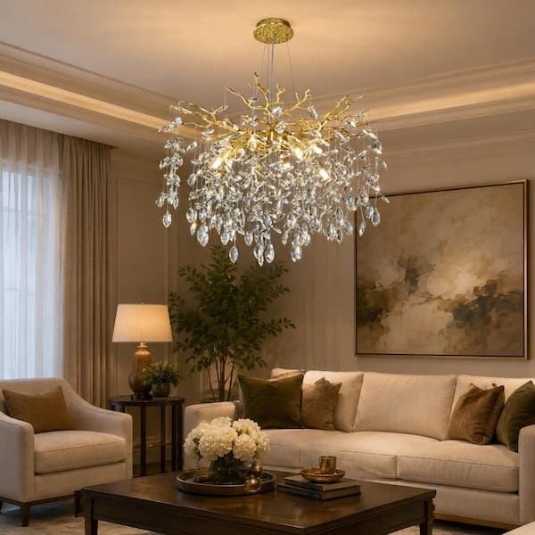 シャンデリア　カリフォルニア　バーニング　24V PUYRNF 24 in. 9-Light Dimmable Gold Tree Branch Kitchen Island